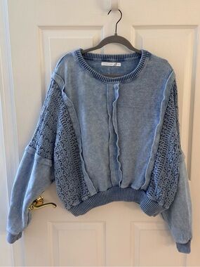 Altar'd State Light Blue Mixed-Stitch Crewneck Sweater
